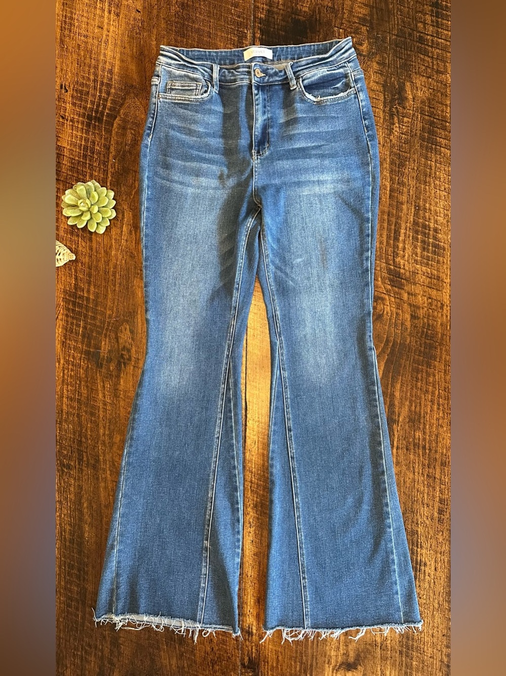 Vervet | High Rise Raw Hem Flare Jeans with Side Panel Inserts, Size 31